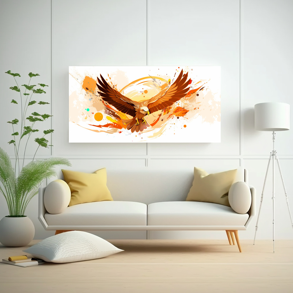 CUADRO LIENZO AVES EN COLORES MARRÓN Y AMARILLO 80X40 CM - 2