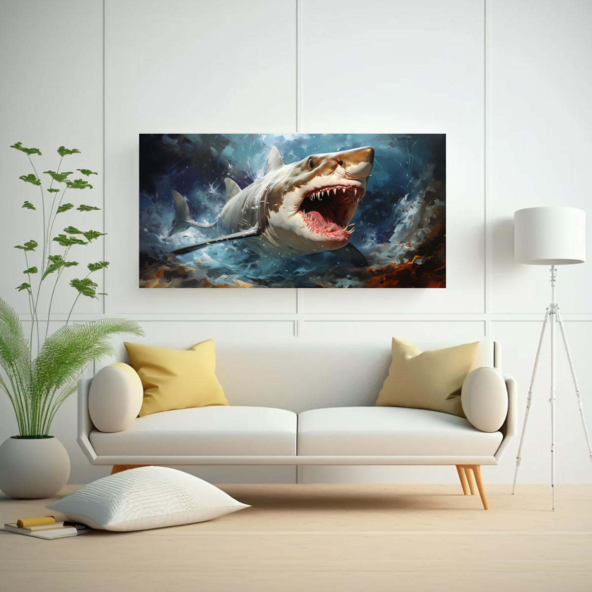 DETALLE TEMA TIBURÓN TIGRE DE ARENA PINTURA AL 80X40 CM - 2