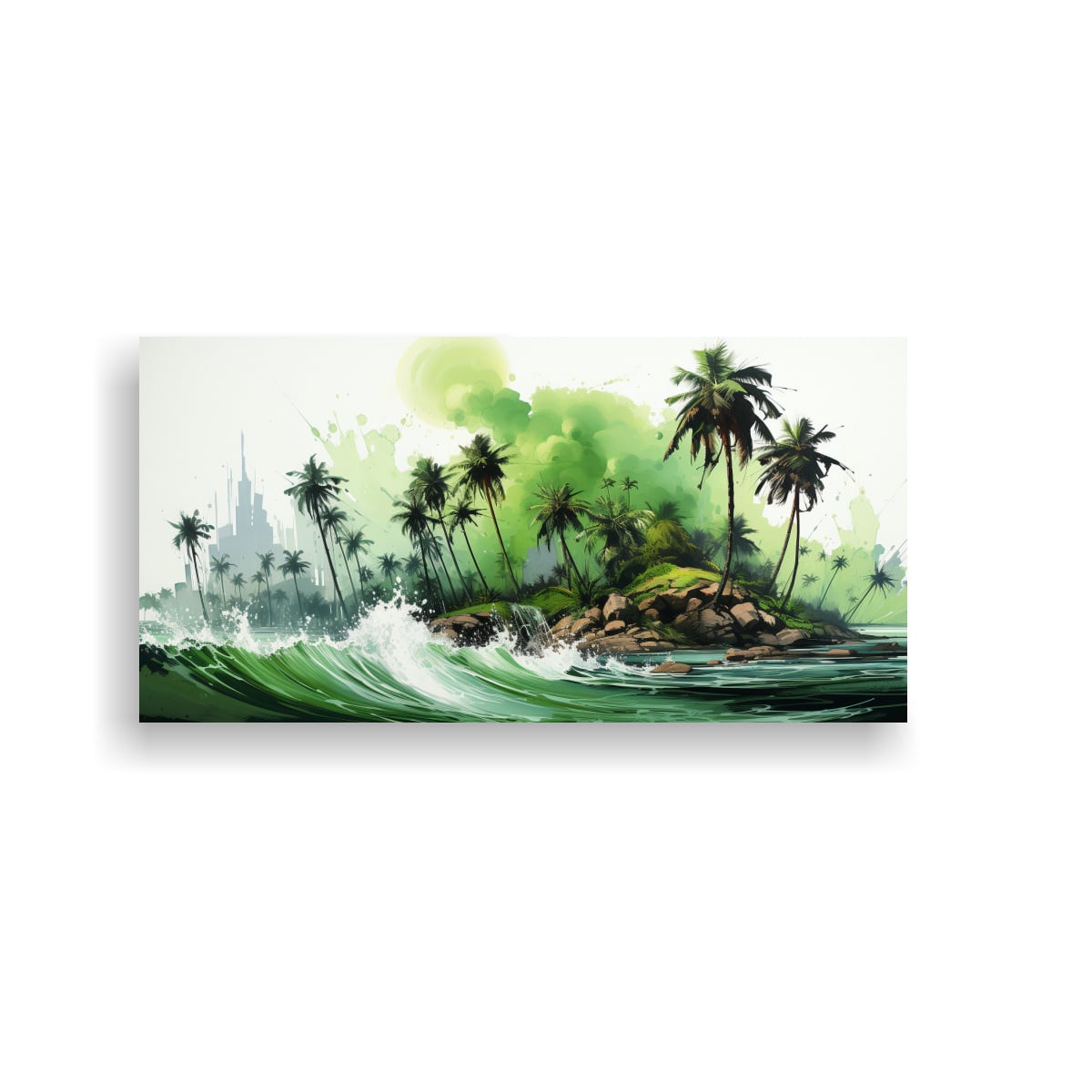 CUADRO SURREALISTA DE PALMERA EN VERDE Y NEGRO 40X20 CM - 1