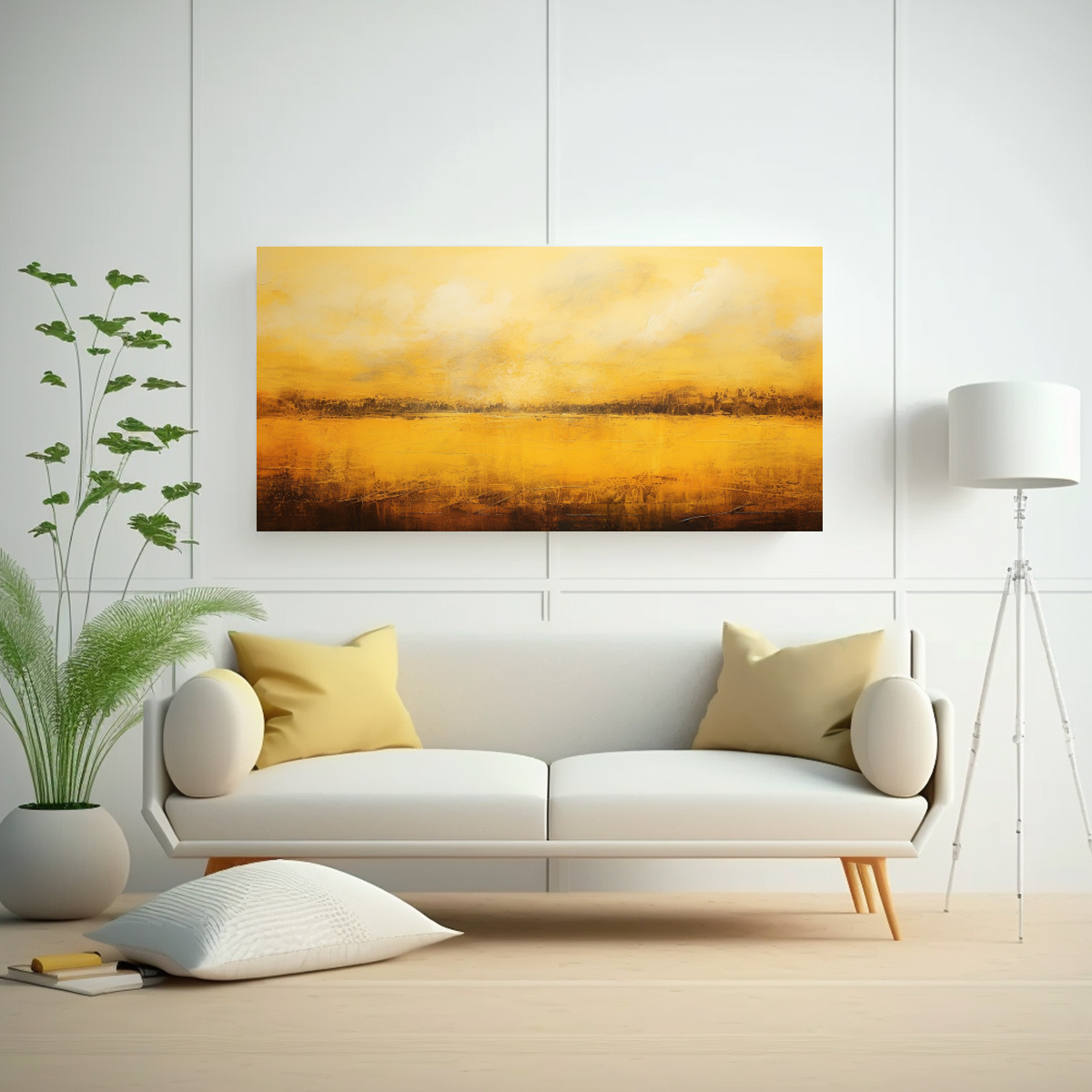 CUADRO ABSTRACTO PAISAJE AMARILLO, DECORACIÓN 160X80 CM - 2