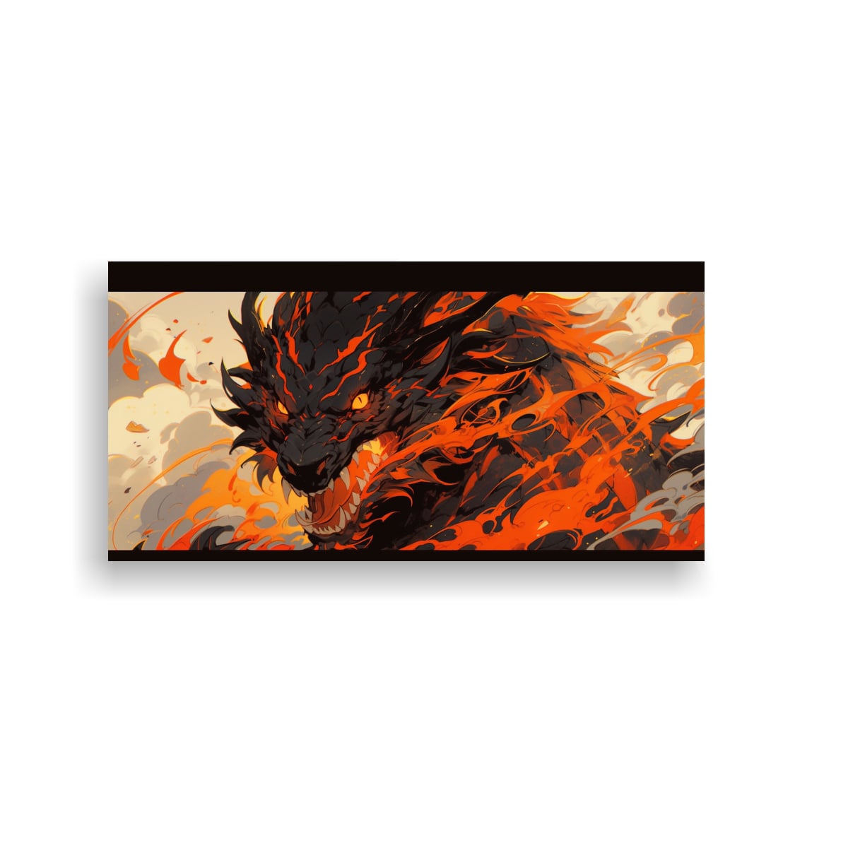 CUADRO ESTILO GALERÍA: DRAGÓN EN TONOS NARANJA, 120X60 CM - 1