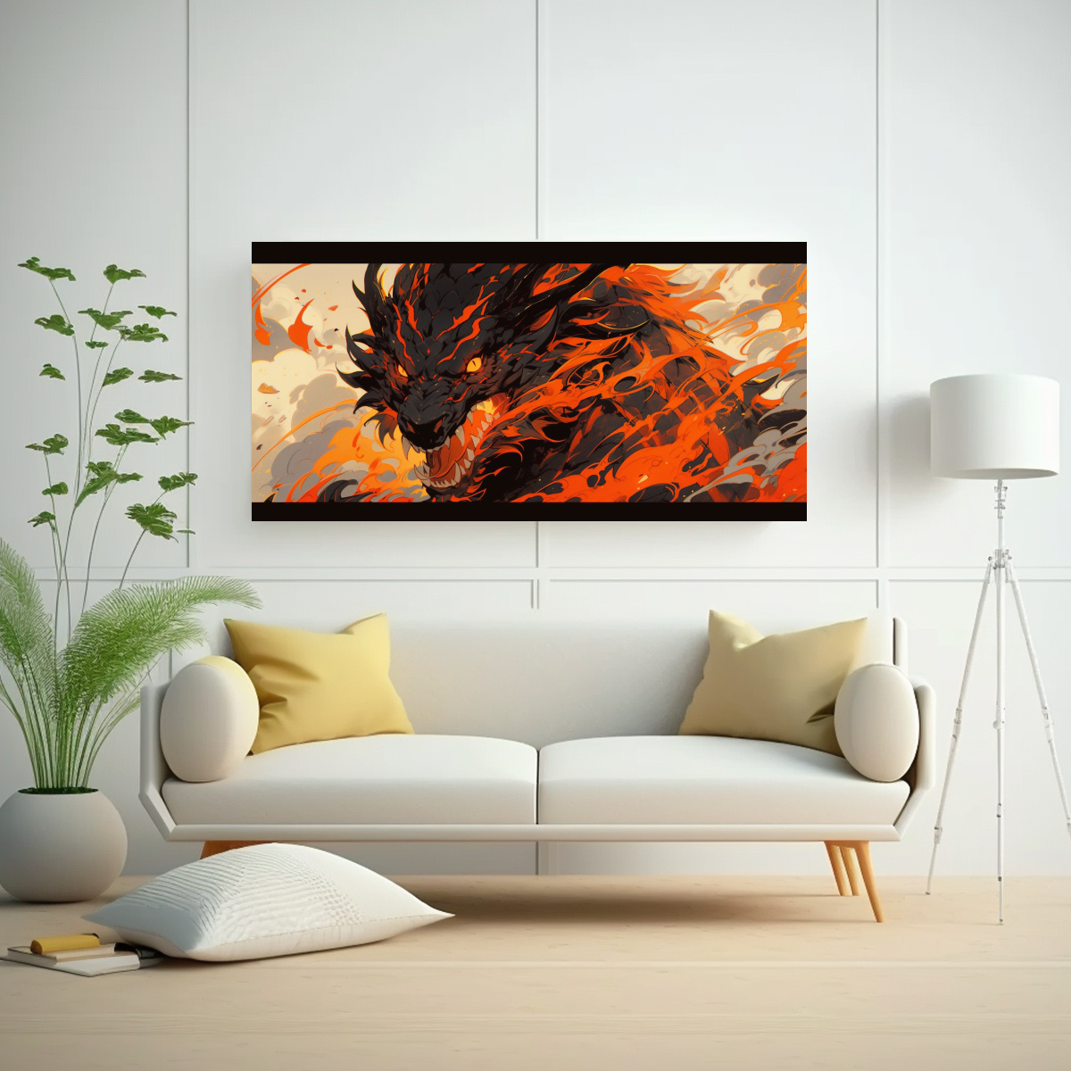 CUADRO ESTILO GALERÍA: DRAGÓN EN TONOS NARANJA, 120X60 CM - 2