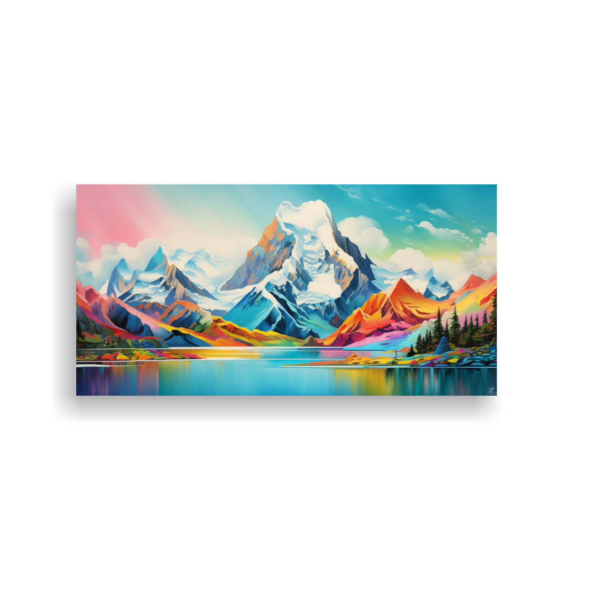 PINTURA CUADRO MONTAÑAS FAMOSAS Y ARCOÍRIS 80X40 CM - 1