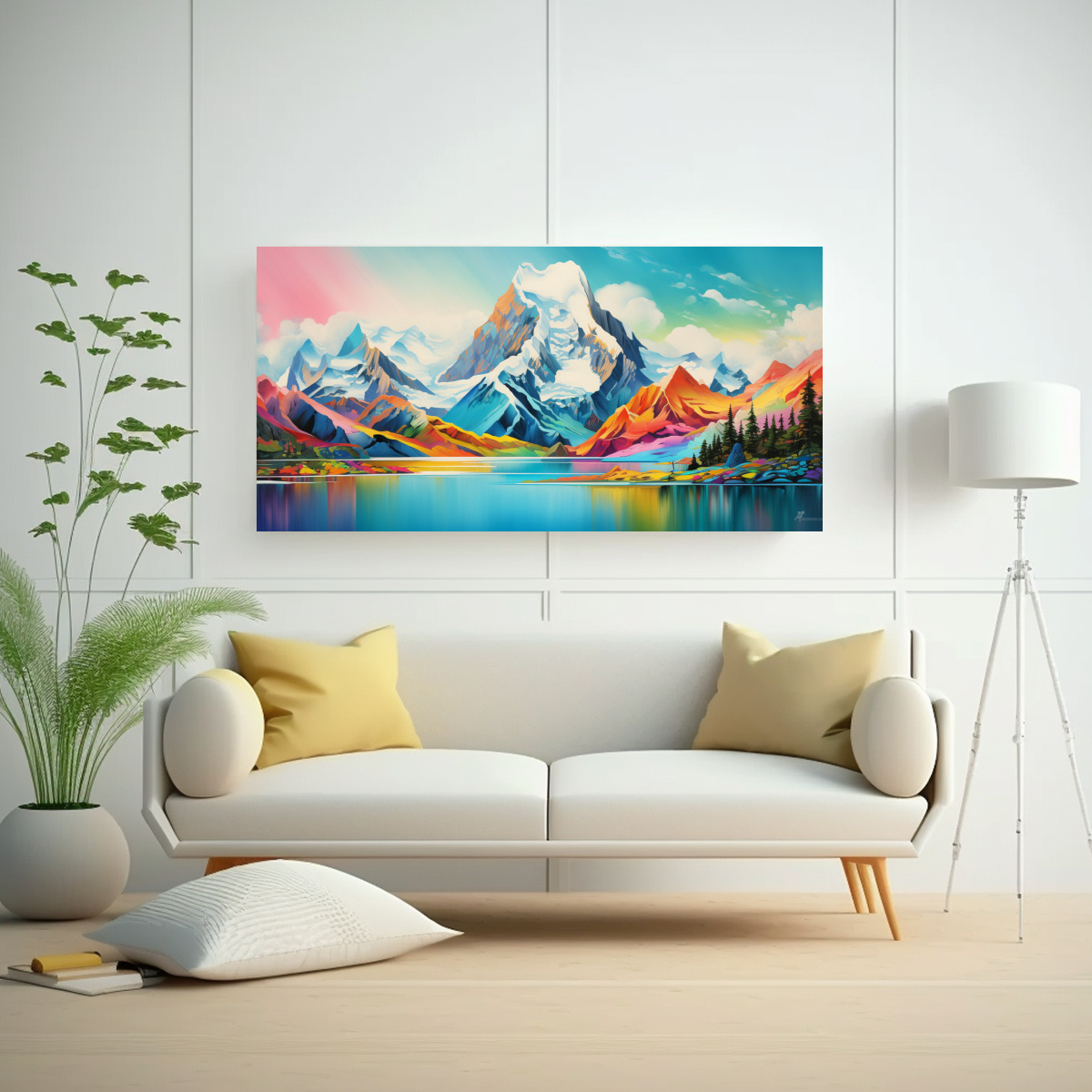 PINTURA CUADRO MONTAÑAS FAMOSAS Y ARCOÍRIS 80X40 CM - 2