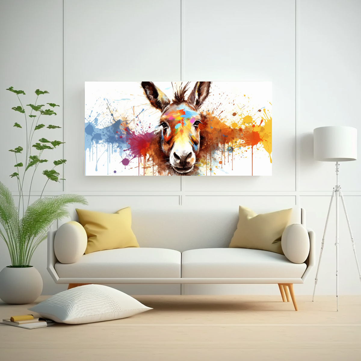 CUADRO COLORIDO ESTILO ACUARELA BURRO 21 120X60 CM - 2