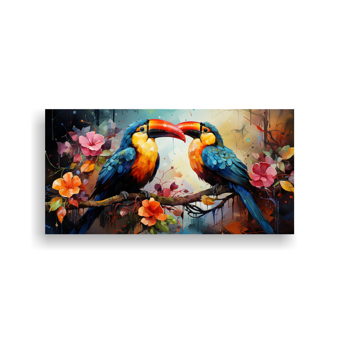 CUADRO TELA CLÁSICO CON TUCANES ESTILO ACUARELA 100X50 CM - 1