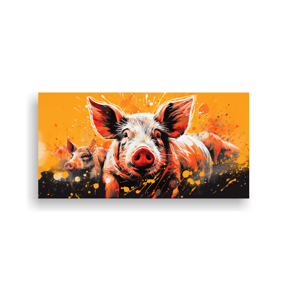 CUADRO EN BASTIDOR PIGS VIBRANTES Y NARANJAS 80X40 CM - 1