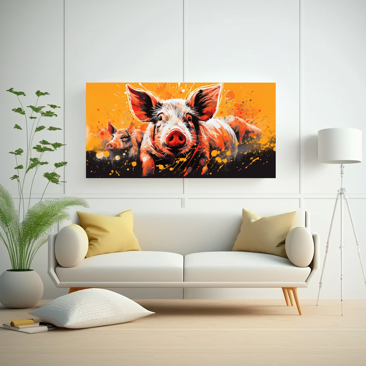CUADRO EN BASTIDOR PIGS VIBRANTES Y NARANJAS 80X40 CM - 2