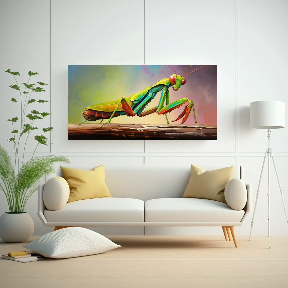 PINTURA COLORIDA ESTILO ESTILO ÓLEO DE MANTIS 60X30 CM - 2