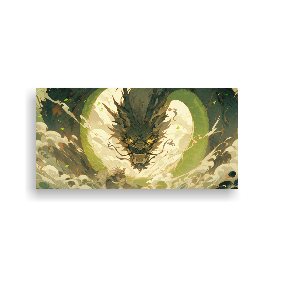 CUADRO TELA ELEGANTE DRAGÓN MARRÓN Y VERDE 140X70 CM - 1
