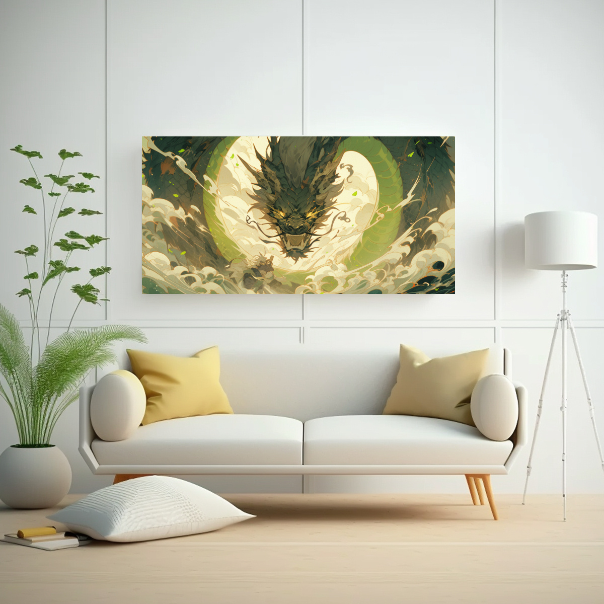 CUADRO TELA ELEGANTE DRAGÓN MARRÓN Y VERDE 140X70 CM - 2