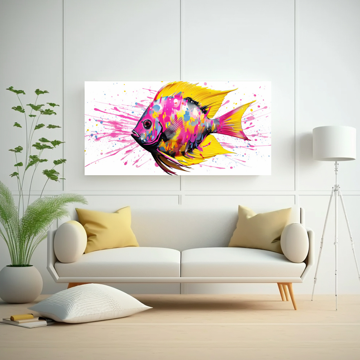 PEZ ÁNGEL EN AMARILLO Y ROSA ARTE POP NEO 120X60 CM - 2