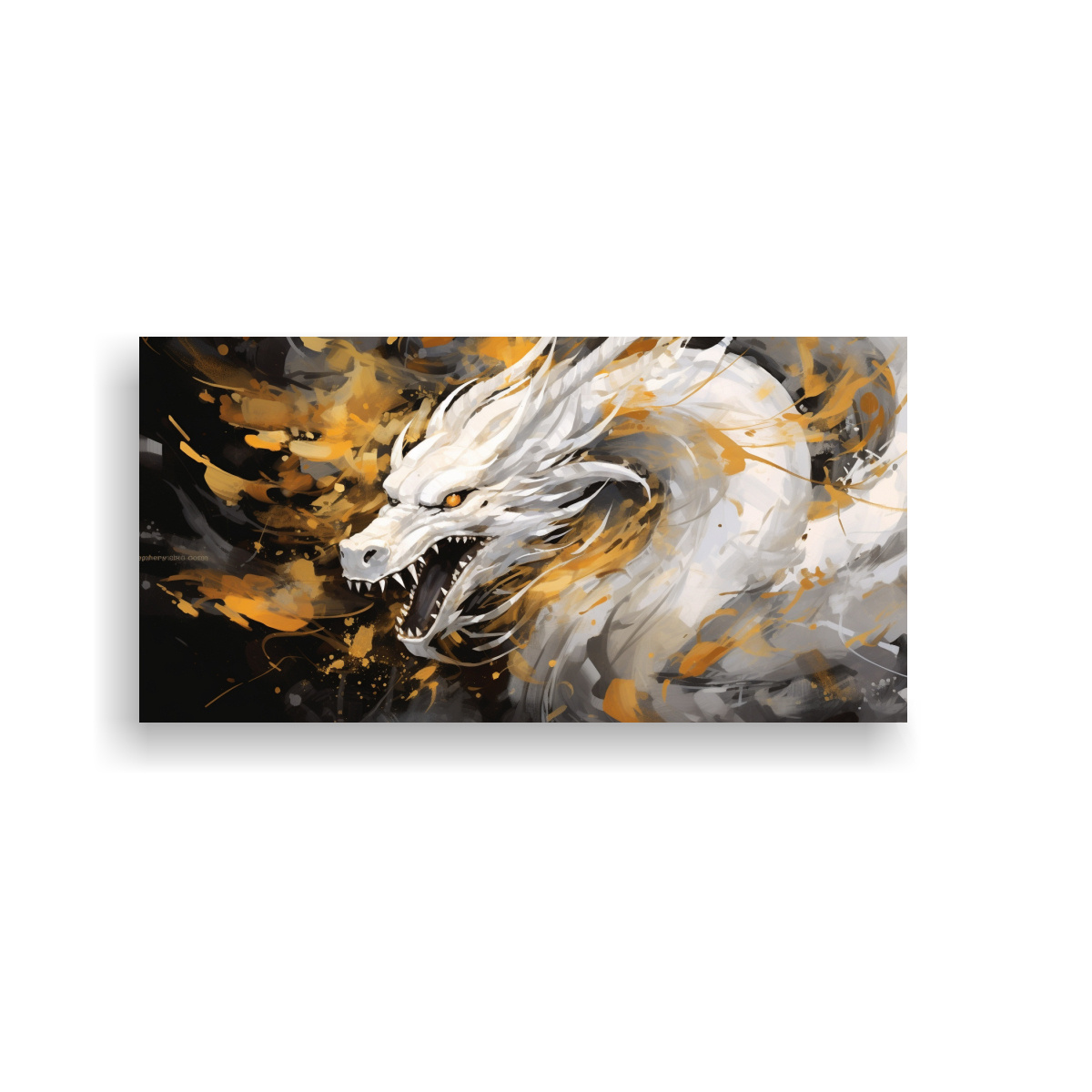 CUADRO ABSTRACTO: DRAGÓN EN BLANCO Y ORO, 60X30 CM - 1