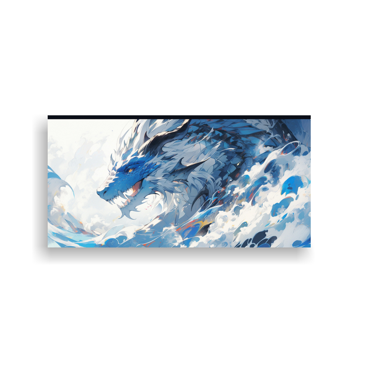 CUADRO MURAL DRAGÓN BLANCO Y AZUL ESTILO NEONOIR 160X80 CM - 1