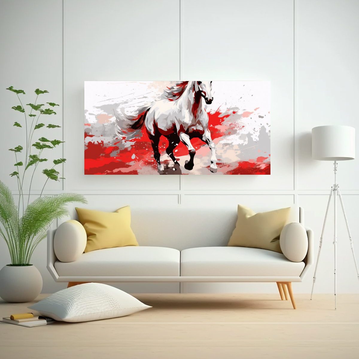 CUADRO DE CABALLO CUARTO DE MILLA BLANCO Y ROJO 120X60 CM - 2