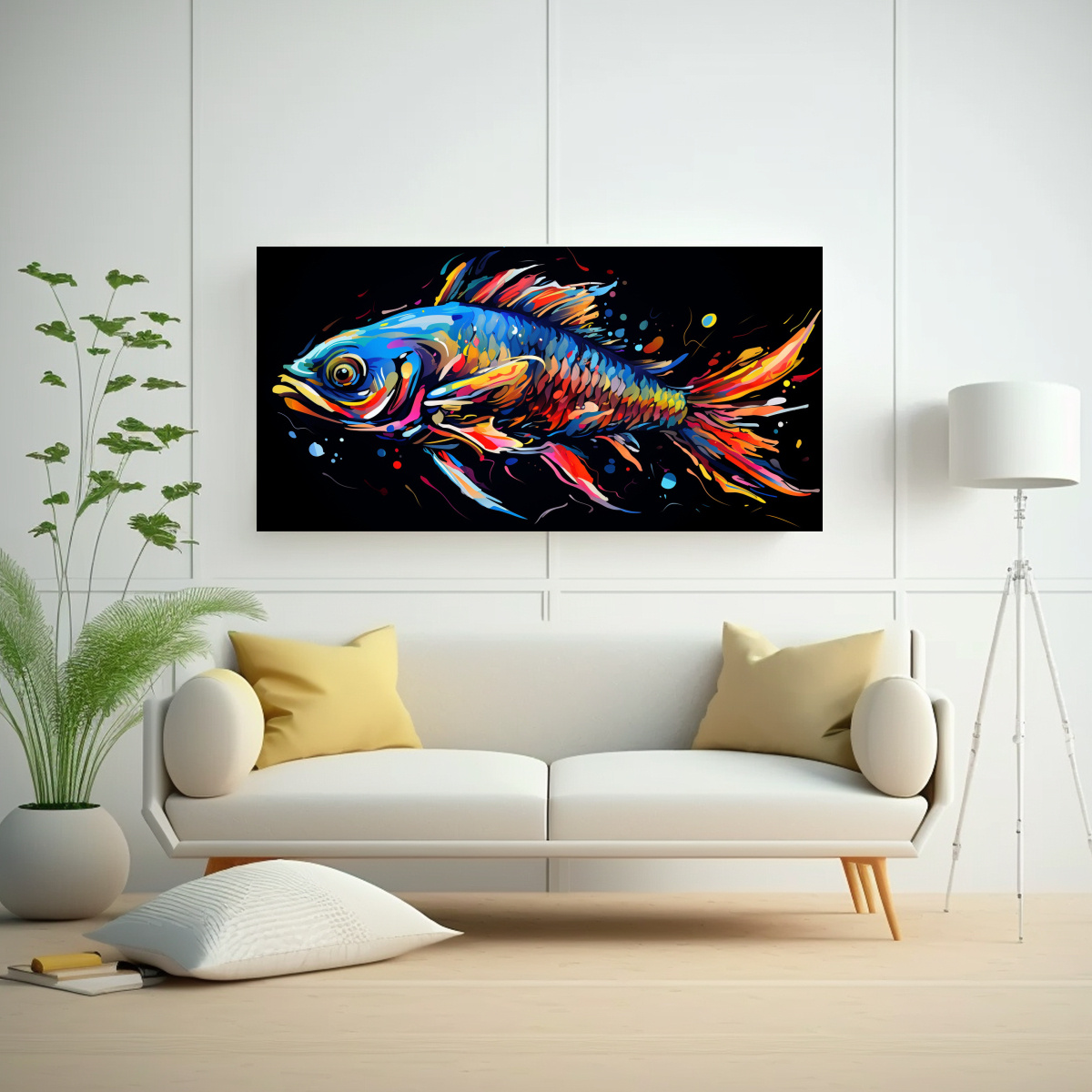 PINTURA MODERNA DE DRAGON FISH EN COLORES 100X50 CM - 2