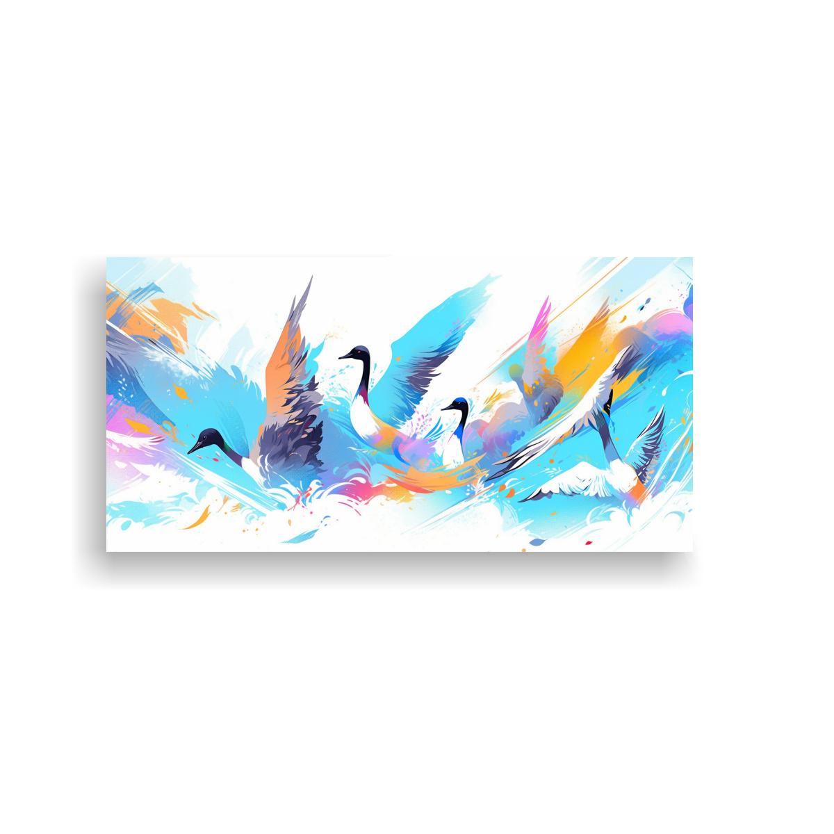 ARTE DE PARED CUADRO ARMONÍA DE GANSOS ARCOÍRIS 40X20 CM - 1