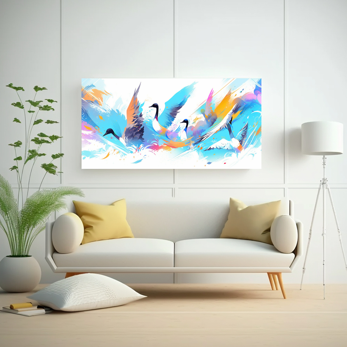 ARTE DE PARED CUADRO ARMONÍA DE GANSOS ARCOÍRIS 40X20 CM - 2