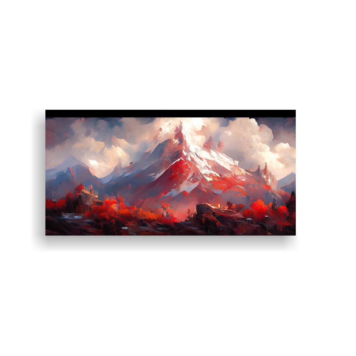 PINTURA DE MONTAÑAS FAMOSAS EN TONOS ROJOS 140X70 CM - 1
