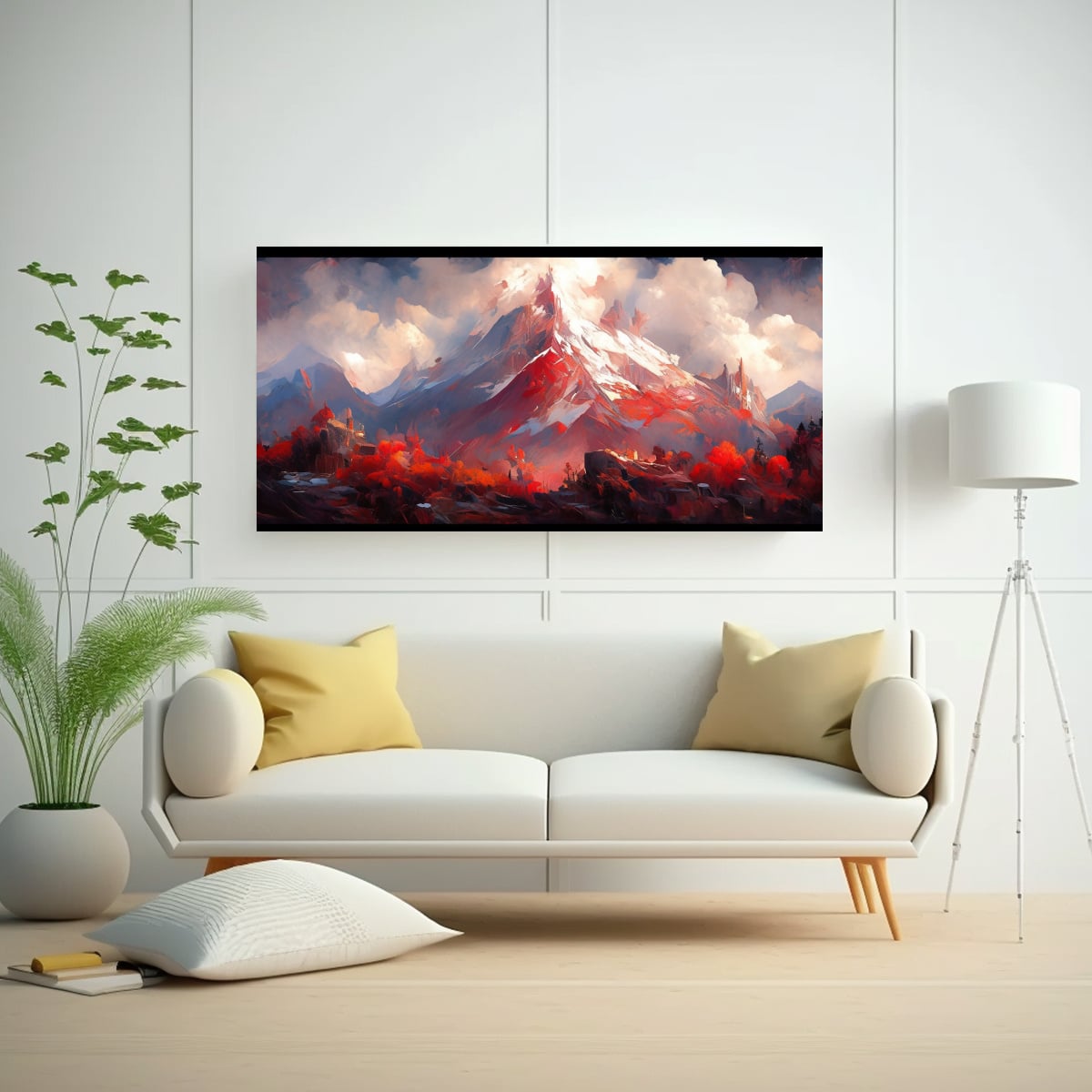 PINTURA DE MONTAÑAS FAMOSAS EN TONOS ROJOS 140X70 CM - 2