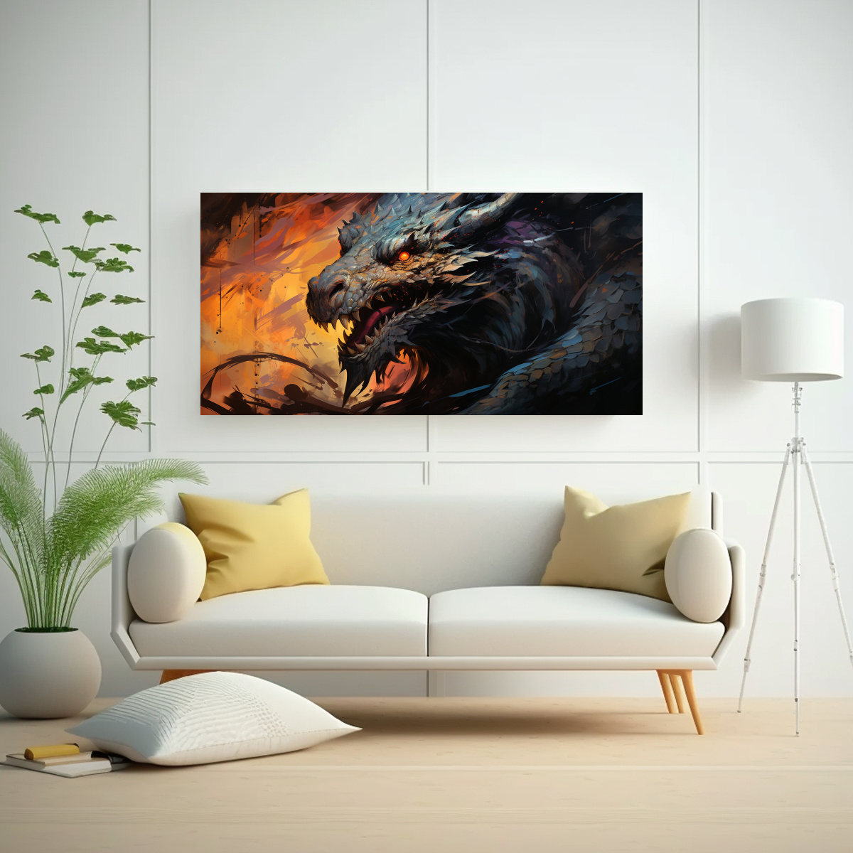 PINTURA DECORATIVA: DRAGÓN EN COLORES VIBRANTES 160X80 CM - 2