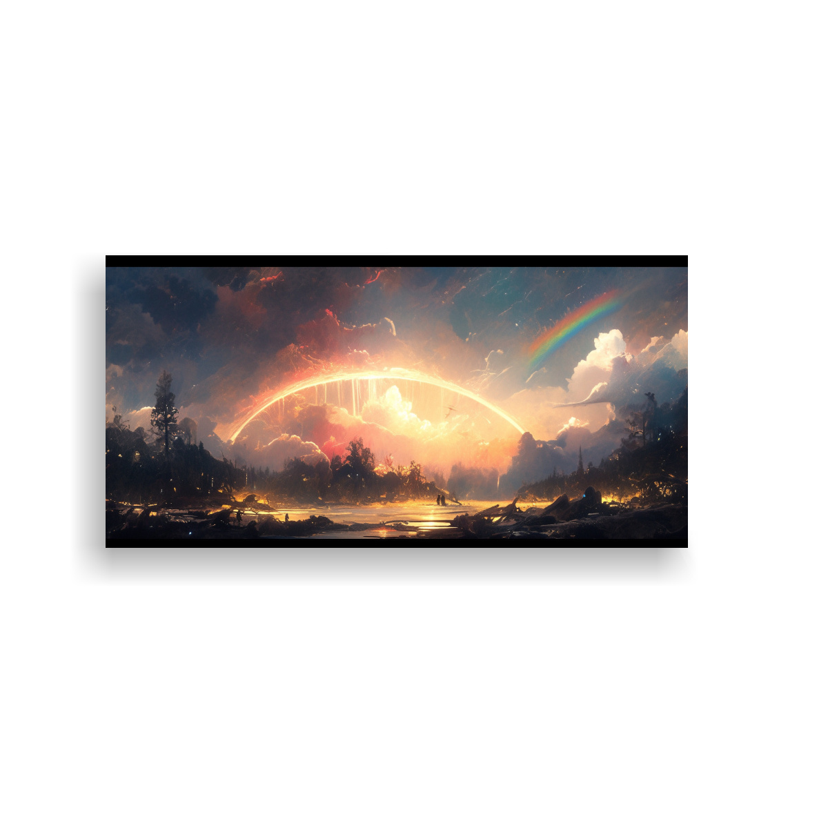 PINTURA ABSTRACTA LUMINOSA CON ARCOÍRIS Y NEGRO 100X50 CM - 1