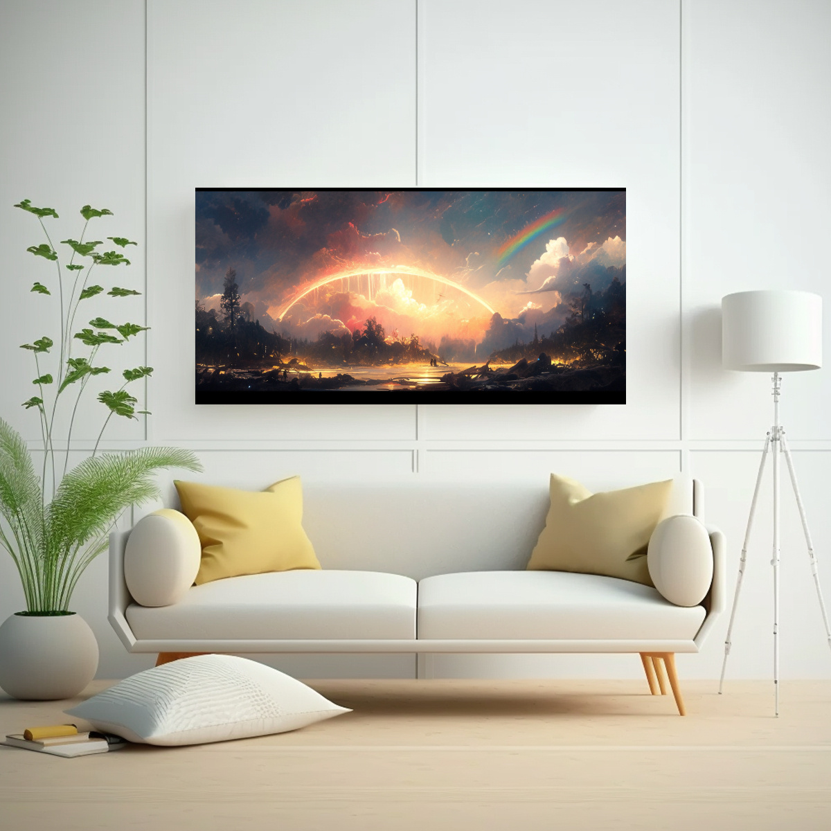 PINTURA ABSTRACTA LUMINOSA CON ARCOÍRIS Y NEGRO 100X50 CM - 2