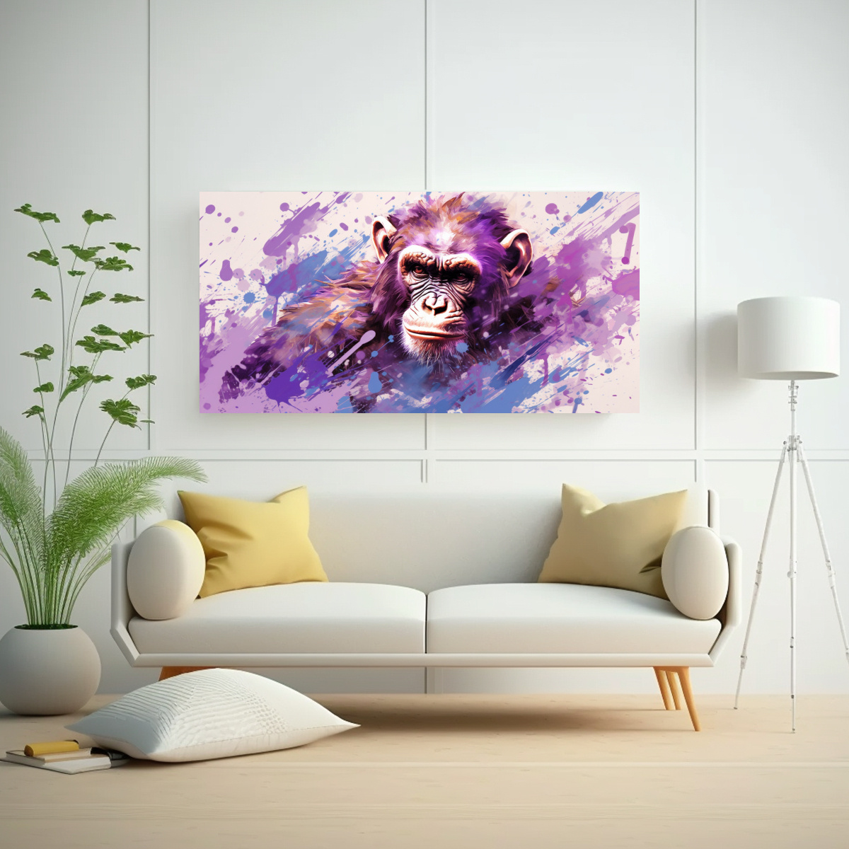 PINTURA DECORATIVA DE CHIMPANCÉ EN TONOS TOPO Y 60X30 CM - 2