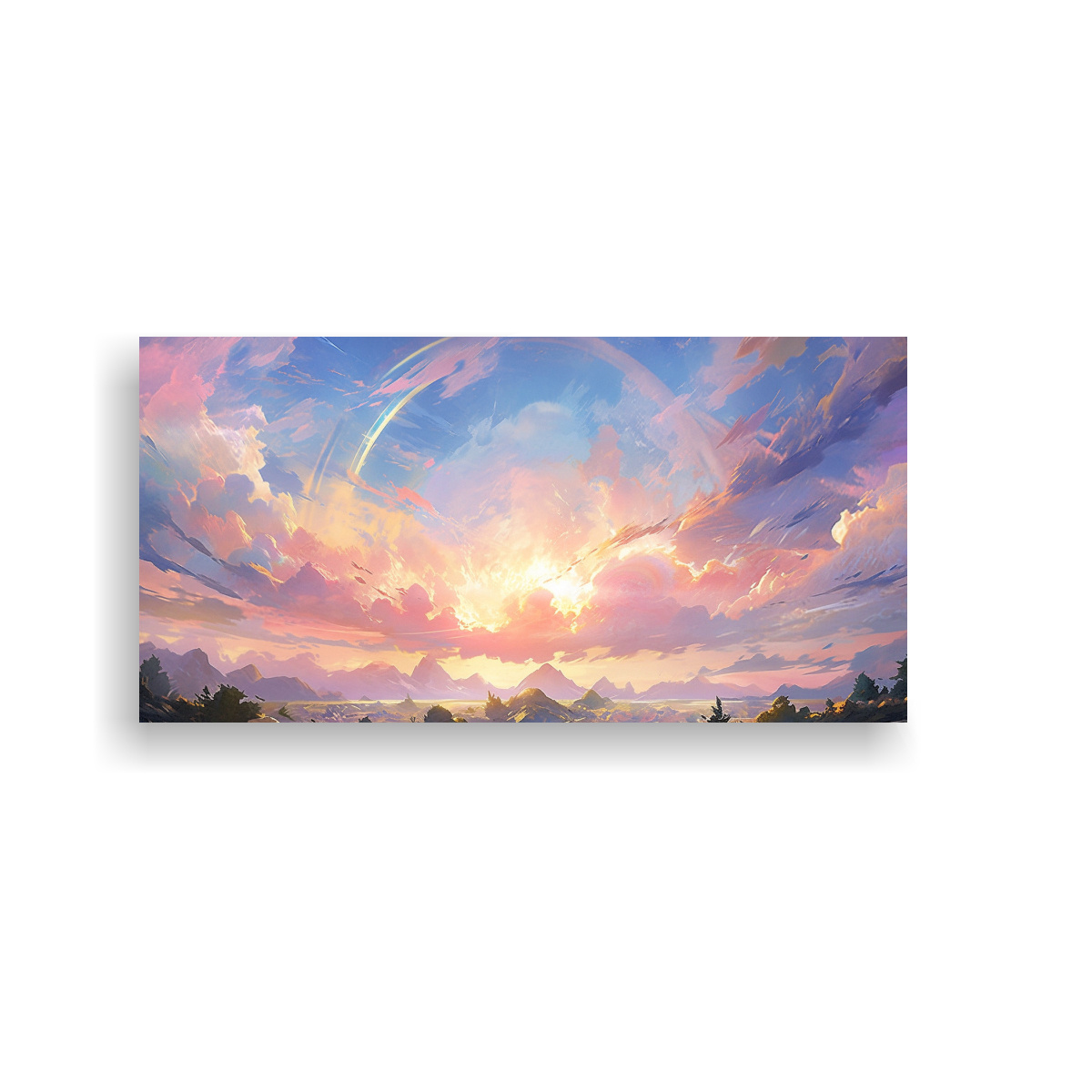 PINTURA ABSTRACTA AMANECER CON COLORES ARCOÍRIS 60X30 CM - 1