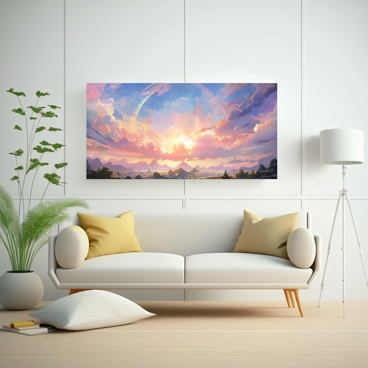 PINTURA ABSTRACTA AMANECER CON COLORES ARCOÍRIS 60X30 CM - 2