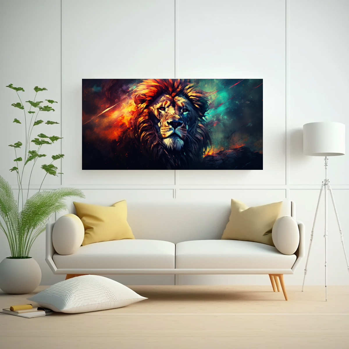 PINTURA COLORIDA DE UN LEÓN EN ACUARELA ESTILO 21 40X20 CM - 2