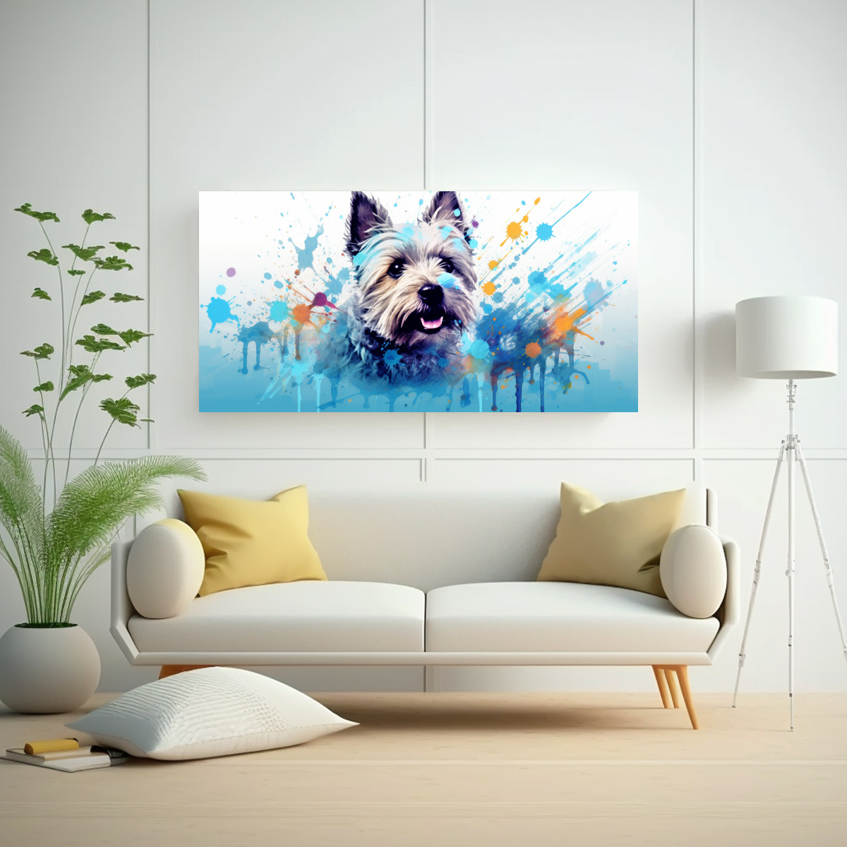 TERRIER EN TONOS PASTEL Y AZUL NEO POP ART EN 40X20 CM - 2
