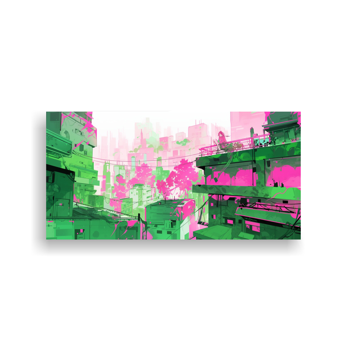 LIENZO ABSTRACTO CREATIVO EN VERDE Y ROSA PARA 120X60 CM - 1
