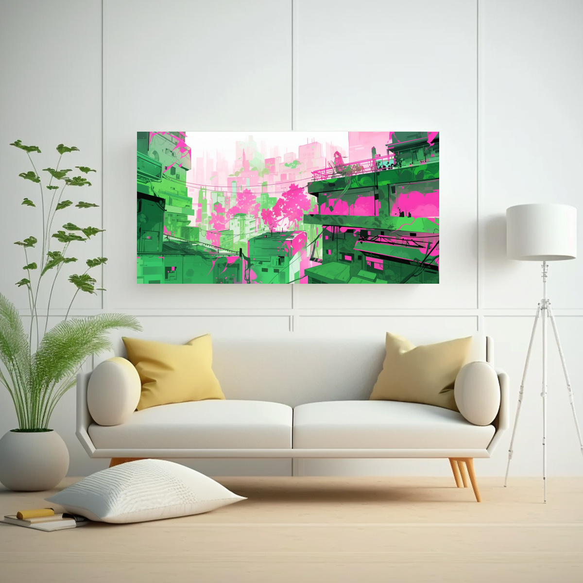 LIENZO ABSTRACTO CREATIVO EN VERDE Y ROSA PARA 120X60 CM - 2