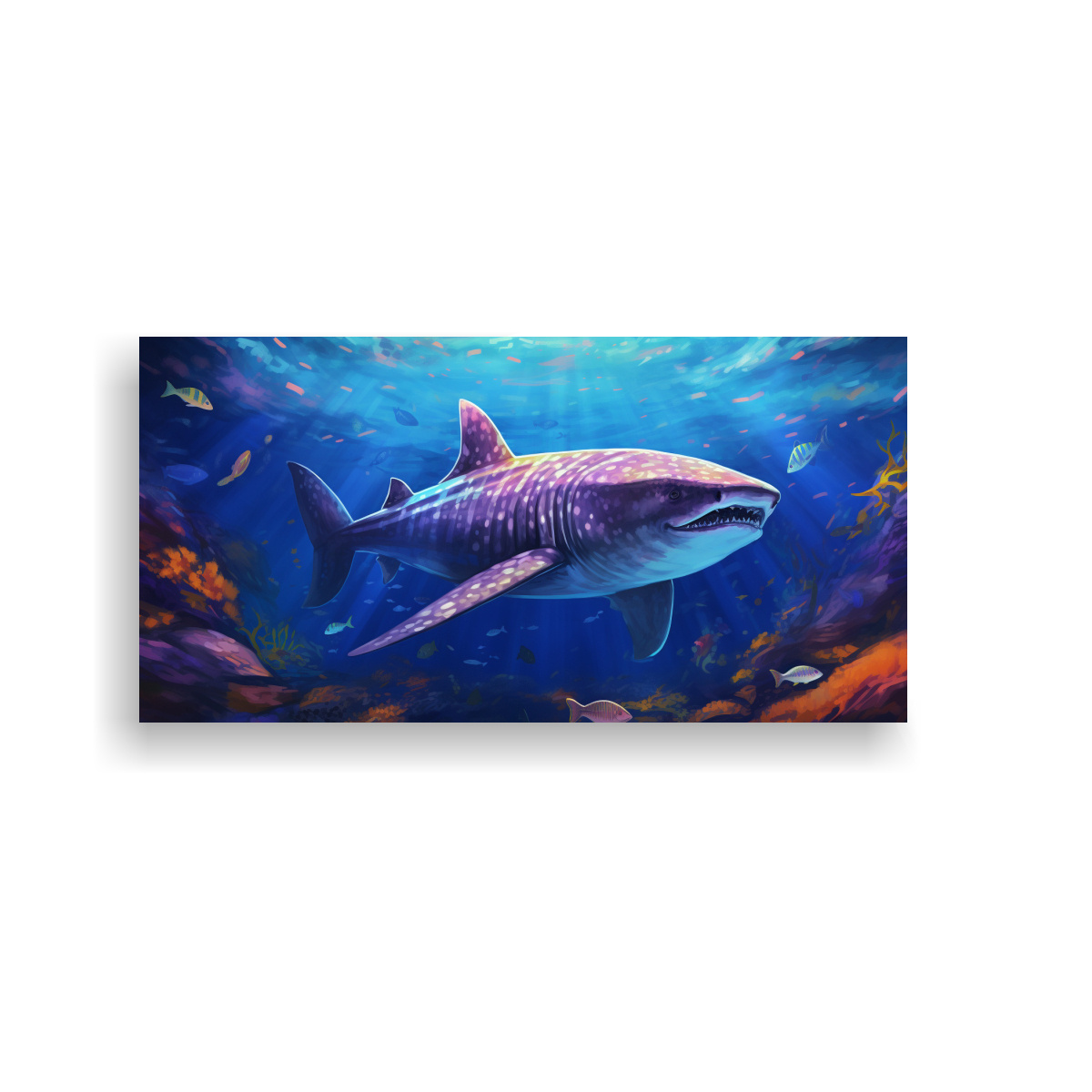 CUADRO MOVIMIENTO DE TIBURÓN BALLENA PINTURA AL 160X80 CM - 1