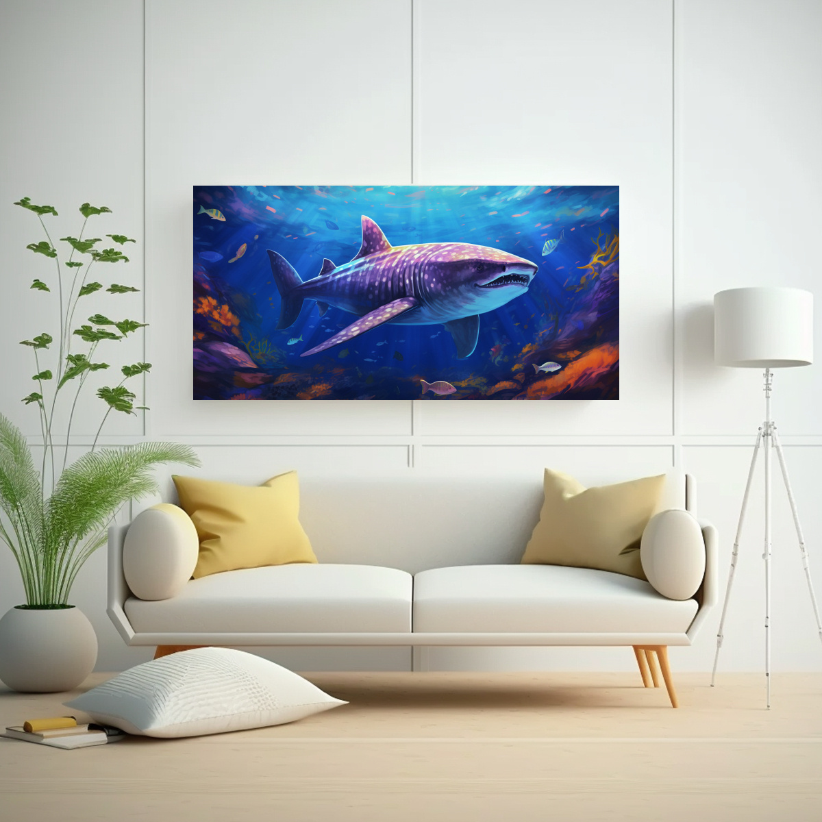 CUADRO MOVIMIENTO DE TIBURÓN BALLENA PINTURA AL 160X80 CM - 2