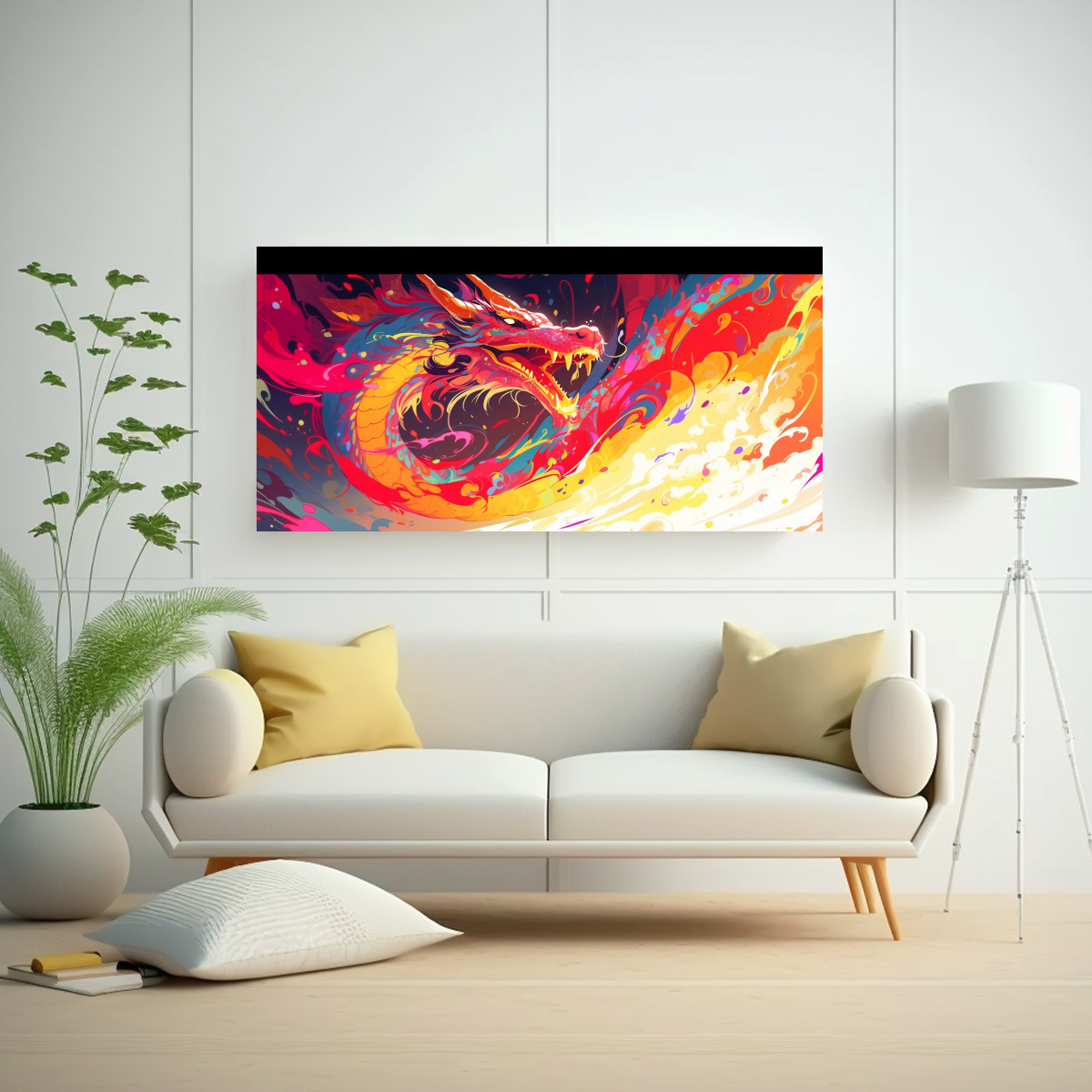 PINTURA DE COMEDOR INTENSO CON DRAGÓN EN COLORES 140X70 CM - 2