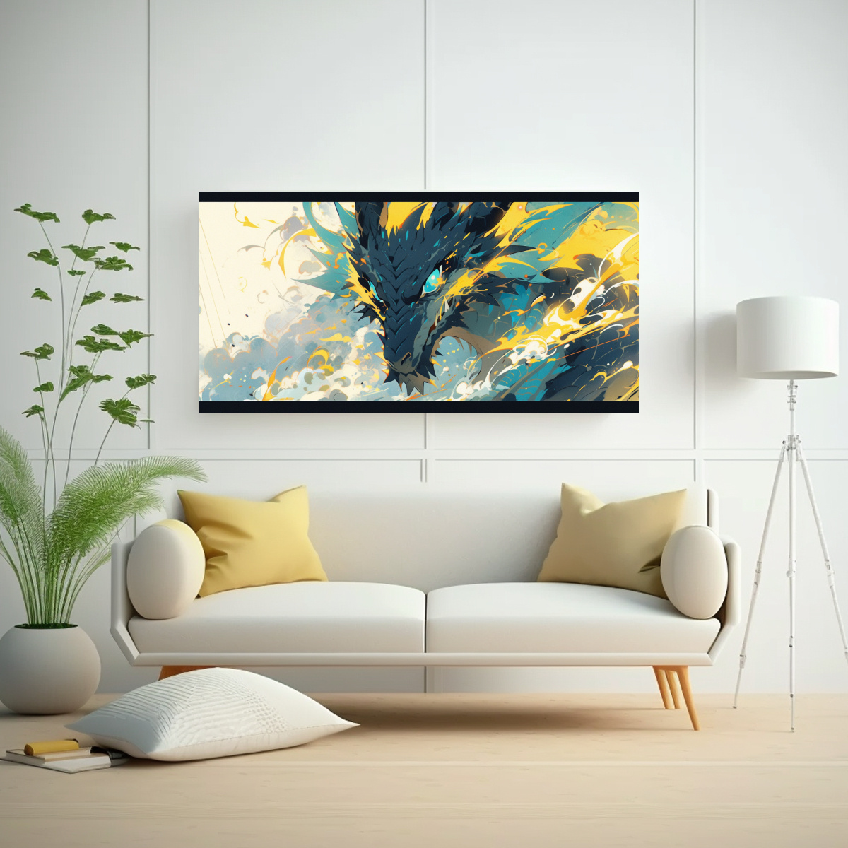CUADRO MODERNO EN BASTIDOR: DRAGÓN AMARILLO Y 100X50 CM - 2