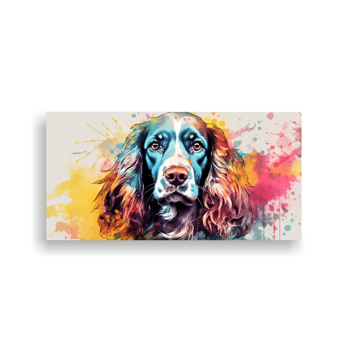 PINTURA SPANIEL COLORIDA EN ACUARELAS ESTILO 120X60 CM - 1