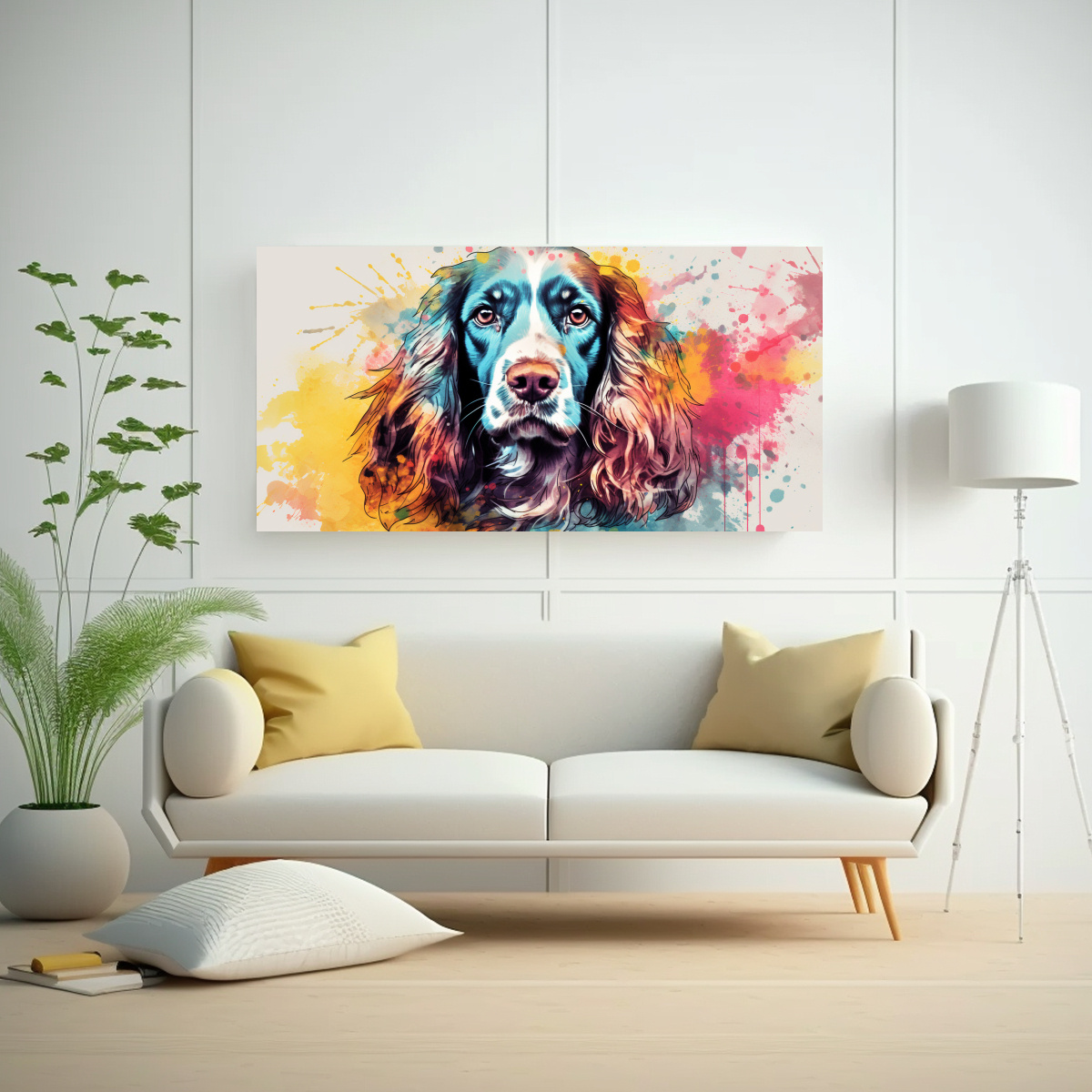 PINTURA SPANIEL COLORIDA EN ACUARELAS ESTILO 120X60 CM - 2