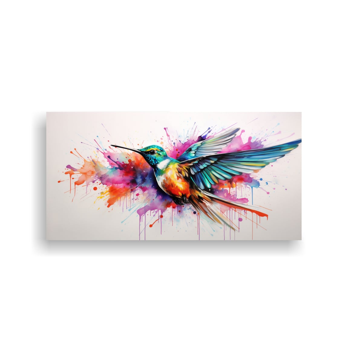 CUADRO DE COLIBRÍ EN TONOS PASTEL Y ACUARELAS, 60X30 CM - 1