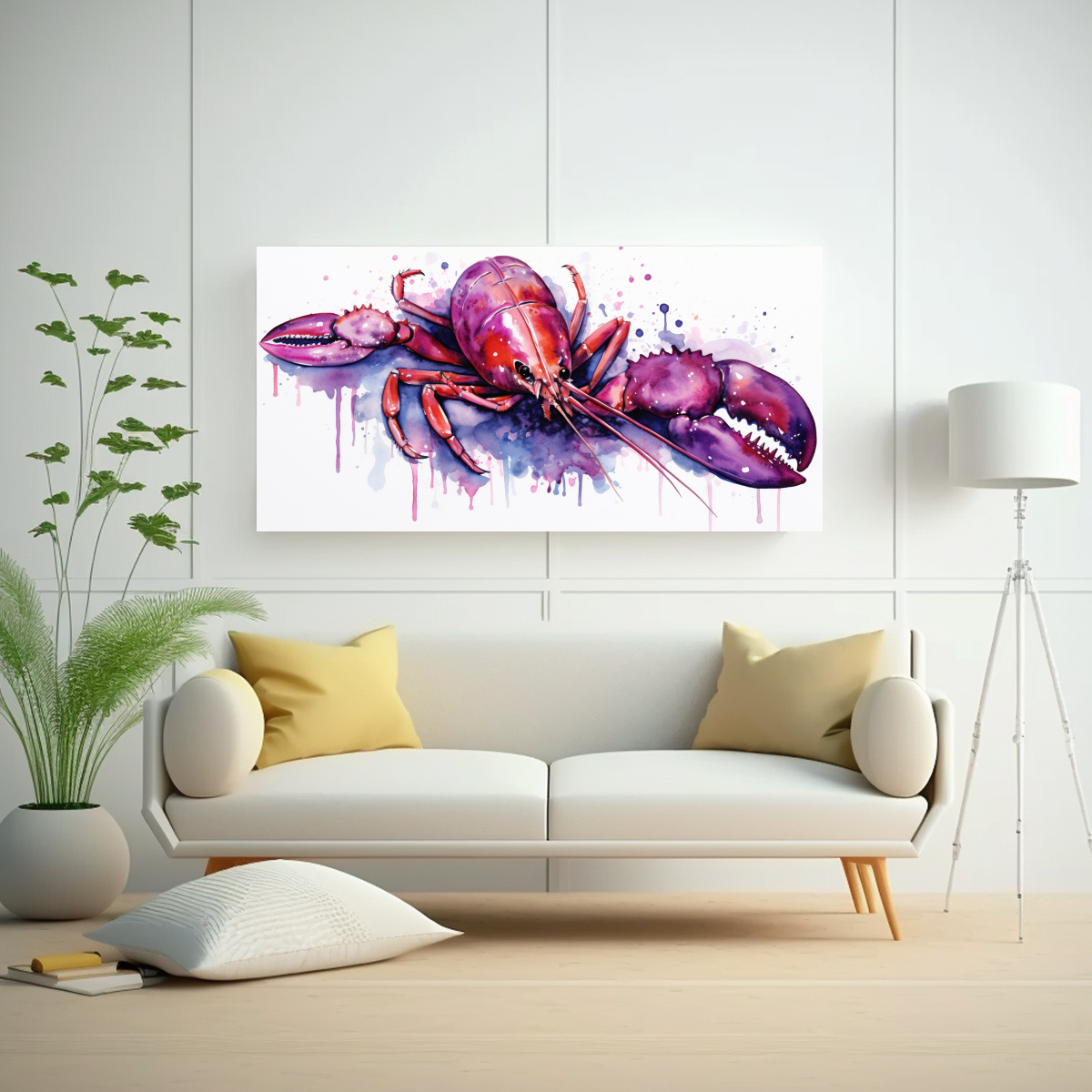PATRON INTENSO DE ARTE: LANGOSTA EN ACUARELA Y 100X50 CM - 2