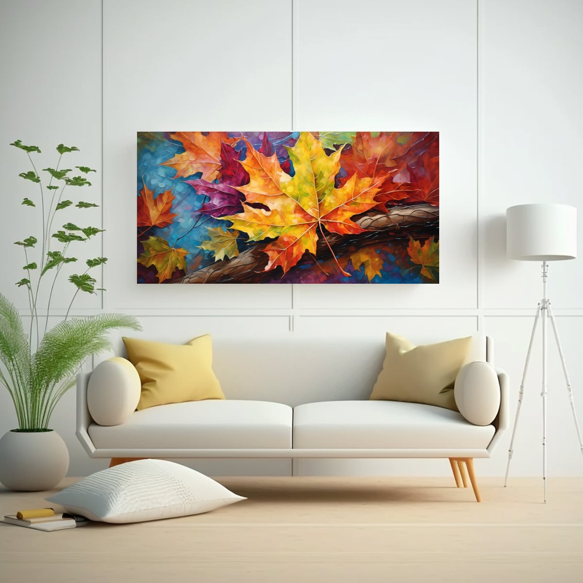 PINTURA ABSTRACTA DETALLADA DE HOJAS DE ARCE EN 120X60 CM - 2