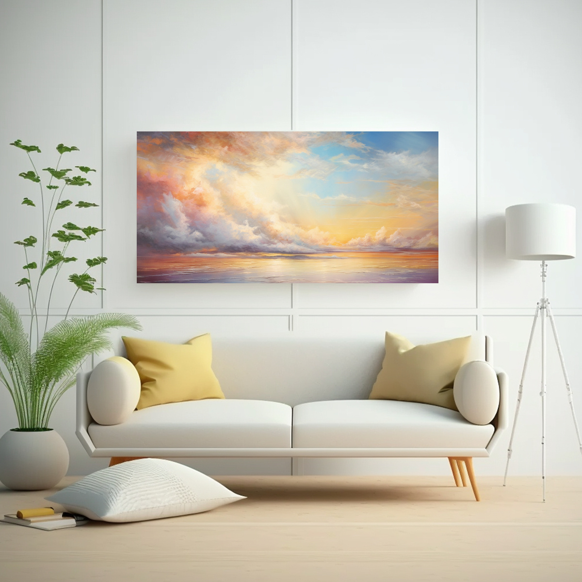 LIENZO DE TELA DECORACIÓN AMANECER CON ARCOÍRIS 80X40 CM - 2