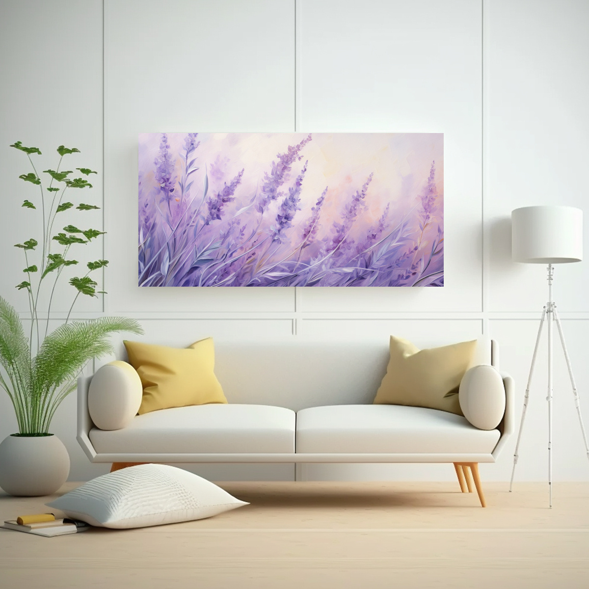 PINTURA ABSTRACTA DE HIERBAS EN TONO LAVANDA 100X50 CM - 2