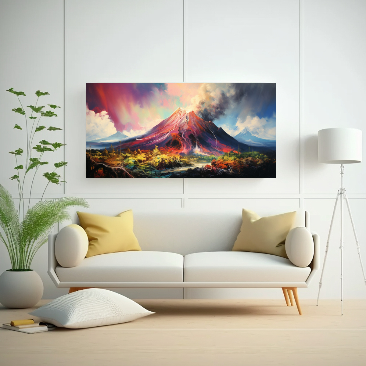 CUADRO TELA: VOLCÁN CON ARCOÍRIS Y COLORES 60X30 CM - 2