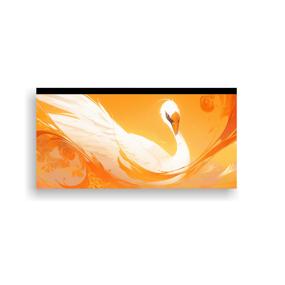 CUADRO DE UN CISNE EN COLORES NARANJA Y ORO 140X70 CM - 1