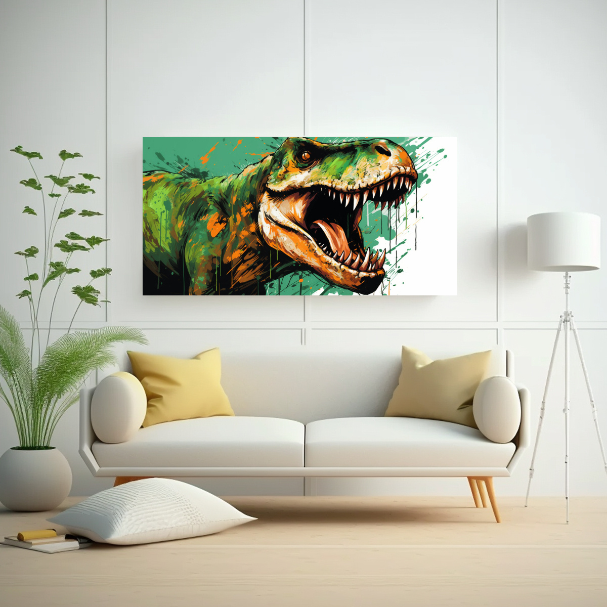 CUADRO PODEROSO DE TYRANNOSAURUS REX EN COLORES 120X60 CM - 2