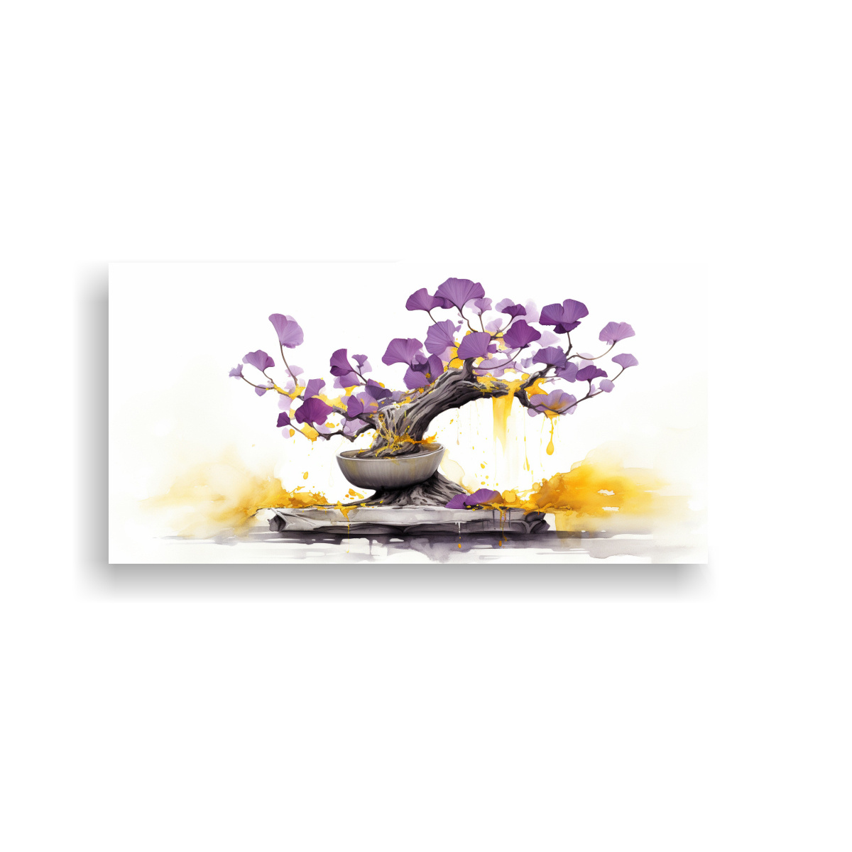 CUADRO ABSTRACTO GINKGO BILOBA PÚRPURA Y ORO 120X60 CM - 1