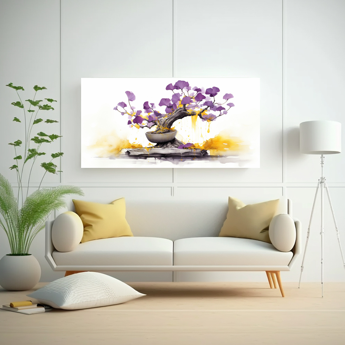 CUADRO ABSTRACTO GINKGO BILOBA PÚRPURA Y ORO 120X60 CM - 2